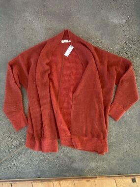 NWT Anthropologie sleeping on snow Ribbed stretch knit Open Cardigan Orange rust